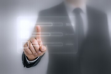 Virtual checklist displayed on futuristic screen, representing task completion, progress monitoring, and digital interaction