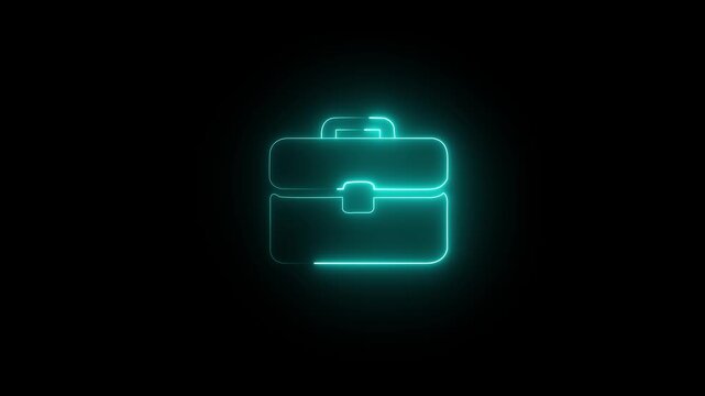 This image features a minimalist briefcase icon rendered in a vibrant, glowing blue neon light. 