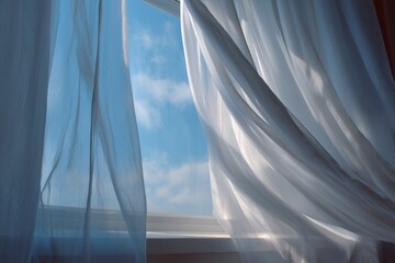 Light and Airy Window Drapes with Soft Fabric Against Blue Sky