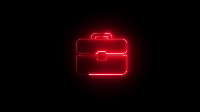​This image features a minimalist briefcase icon rendered in a vibrant, glowing red neon light. 