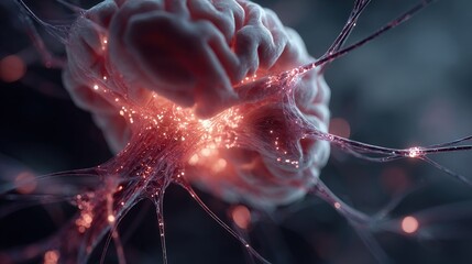 Neural network brain illuminated with digital pulses shimmering wires and nodes forming consciousness cyberpunk colors animated aura intricate sci-fi design