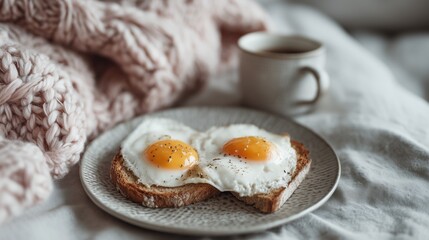 Delicious Breakfast with Eggs on Toast and Coffee in Cozy Setting