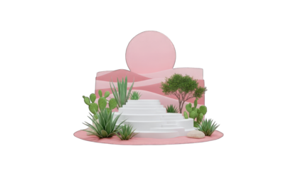 Desert Landscape with Stairs and Plants in Pink Context