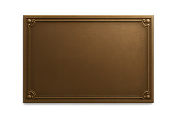 Obraz premium Empty vintage bronze plaque with decorative frame, a blank award plate for text or logo, isolated on transparent background