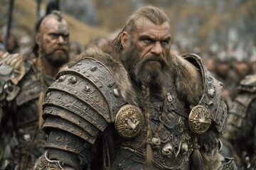 Powerful Viking Warrior with Intricate Armor in Epic Historical Setting