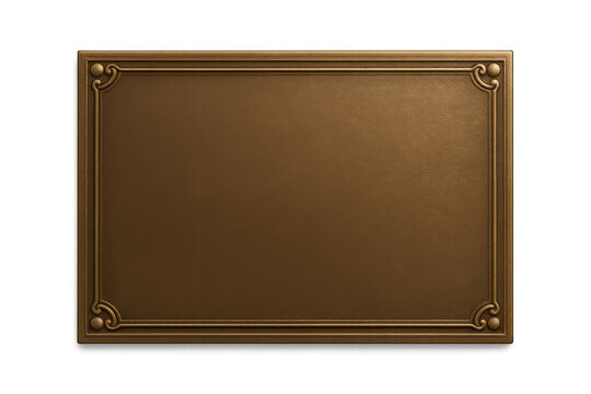 Empty vintage bronze plaque with decorative frame, a blank award plate for text or logo, isolated on transparent background