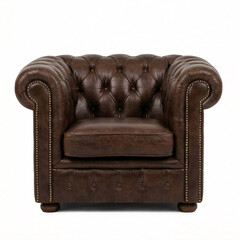 Elegant brown leather armchair set against a clean white backdrop for interior design inspiration
