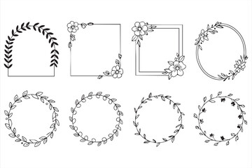 Floral Wreath Line Art Frames for Wedding Invitations and Stationery Design
