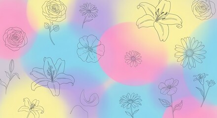 Floral illustration on pastel gradient background for creative design