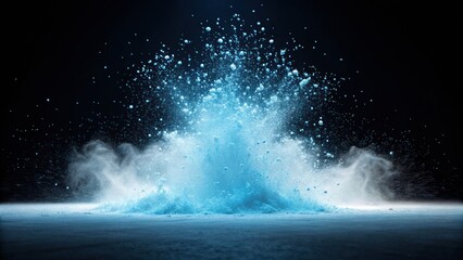 A captivating explosion of blue powder, creating a striking visual effect against a dark background, evoking feelings of dynamism and energy.