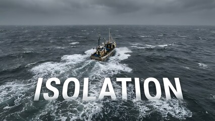 Isolation Boat Sailing Alone in Ocean.