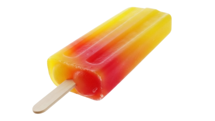 Delicious yellow and red popsicle isolated PNG on transparent background, refreshing summer treat for hot days and sweet tooth cravings