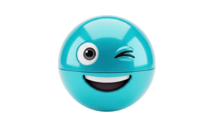Teal winking emoji isolated PNG, happy face with one eye closed on transparent background, cheerful emoticon for social media and design