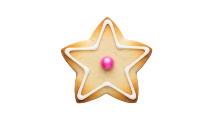 Star shaped cookie with pink candy isolated PNG, festive baked good on transparent background for holiday designs and sweet treat concepts