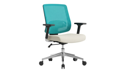 Ergonomic office chair with teal mesh back isolated PNG, modern adjustable seating for work from home and corporate environments