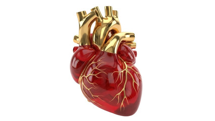 Anatomical human heart isolated PNG, detailed 3D render of a realistic heart model for medical and educational purposes on transparent background