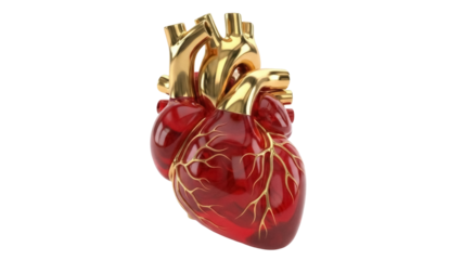Anatomical human heart isolated PNG, detailed 3D render of a realistic heart model for medical and educational purposes on transparent background
