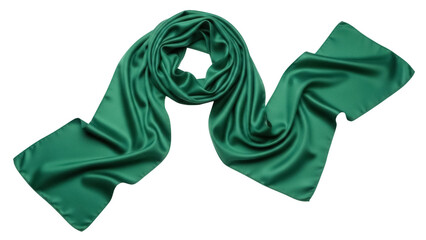 Elegant emerald green silk scarf isolated PNG, luxurious fashion accessory for women on transparent background