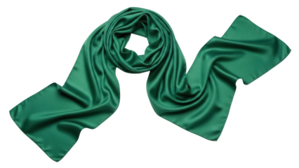 Elegant emerald green silk scarf isolated PNG, luxurious fashion accessory for women on transparent background