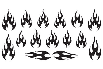 Tribal Flame Fire Silhouette Icons for Tattoo and Motorsport Design © MD.sahadat