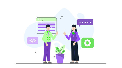 Startup Building No-Code App for Internal Operations. Flat Vector Business Illustration