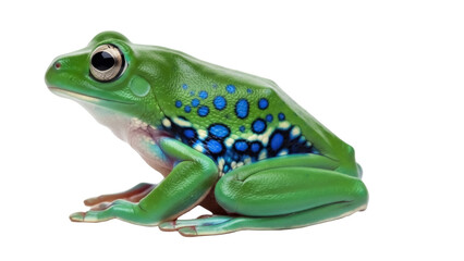 Splendid tree frog PNG isolated on transparent background, green amphibian with blue spots for nature and wildlife projects