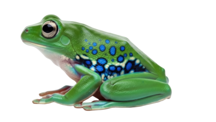 Splendid tree frog PNG isolated on transparent background, green amphibian with blue spots for nature and wildlife projects