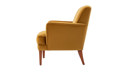 Mustard yellow velvet armchair isolated PNG on transparent background, retro style furniture for living room and interior design