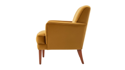 Mustard yellow velvet armchair isolated PNG on transparent background, retro style furniture for living room and interior design