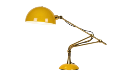Yellow adjustable desk lamp PNG isolated on transparent background, modern lighting fixture for home office and study room decor