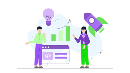 Startup Team Planning Cross-Functional Hackathon. Flat Vector Business Illustration