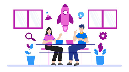 Startup Team Planning Cross-Functional Hackathon. Flat Vector Business Illustration