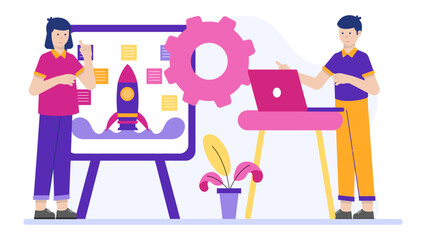 Startup Team Planning Cross-Functional Hackathon. Flat Vector Business Illustration