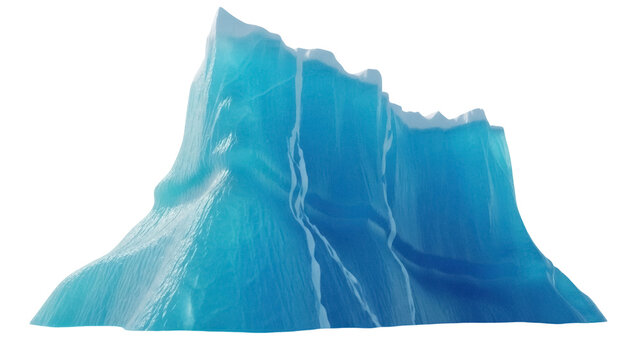Striking blue iceberg PNG isolated on transparent background, glacial ice formation with unique textures and patterns, polar landscape element