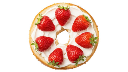Bagel with cream cheese and strawberries isolated PNG, delicious breakfast food on transparent background, healthy snack for diet