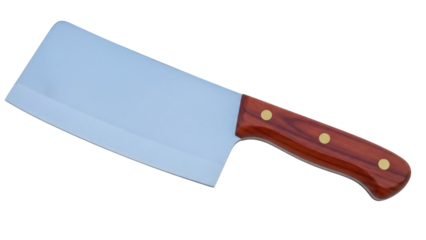 Butcher knife isolated PNG on transparent background, cleaver with wooden handle for meat cutting and food preparation