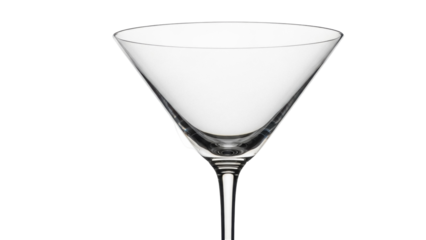 Elegant martini glass isolated PNG on transparent background, classic barware for cocktails and sophisticated drinks presentation