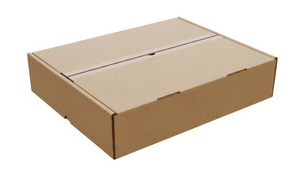Brown cardboard box isolated PNG, closed carton package for shipping and storage on transparent background, delivery container