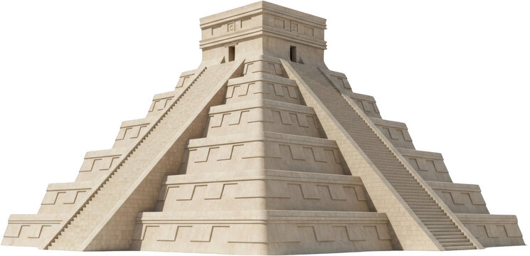 A detailed stone rendition of the ancient Mesoamerican step pyramid Kukulkan's Temple El Castillo structure isolated on a transparent background Architecture Chichen Itza Landmark Monument