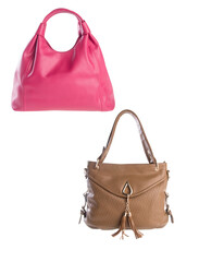 A small handbag with a textured front flap, a short shoulder strap, and a butterfly-shaped metal detail on the front.	
