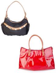 A small handbag with a textured front flap, a short shoulder strap, and a butterfly-shaped metal detail on the front.	
