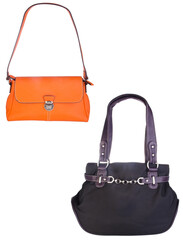 A small handbag with a textured front flap, a short shoulder strap, and a butterfly-shaped metal detail on the front.	
