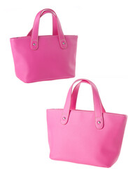 A small handbag with a textured front flap, a short shoulder strap, and a butterfly-shaped metal detail on the front.	
