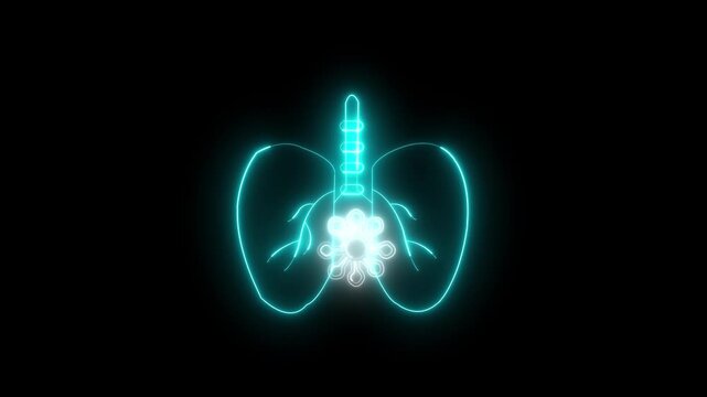 Vibrant Neon Digital Marketing Icon Animation &mdash; Megaphone, Video, and Target Symbol on Dark Background.  Glowing neon line lungs icon isolated on black background.