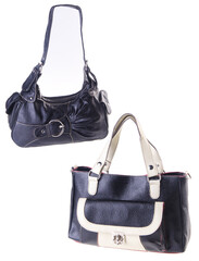 A small handbag with a textured front flap, a short shoulder strap, and a butterfly-shaped metal detail on the front.	
