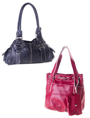 A small handbag with a textured front flap, a short shoulder strap, and a butterfly-shaped metal detail on the front.	
