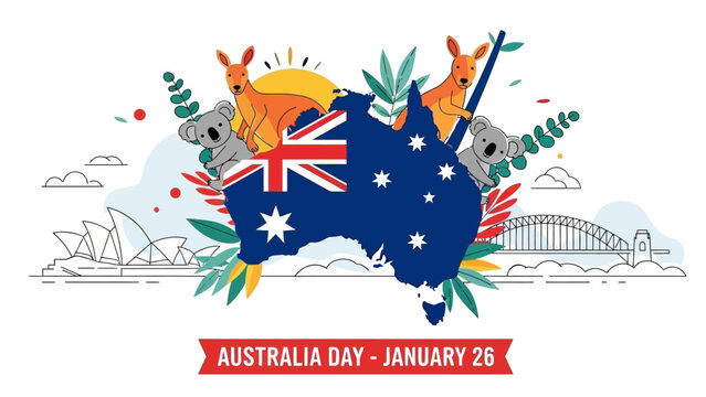 Celebration of Australia Day Featuring Wildlife and Iconic Landmarks on January 26