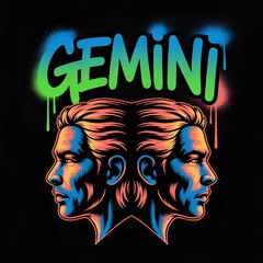 Graffiti depicting the head in profile of the zodiac sign Gemini	
