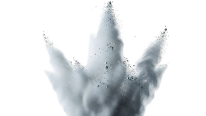 Gray smoke explosion isolated on transparent background with particles and fumes