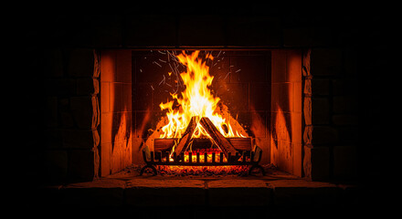 Wooden logs burning brightly in a well-maintained fireplace in a cabin